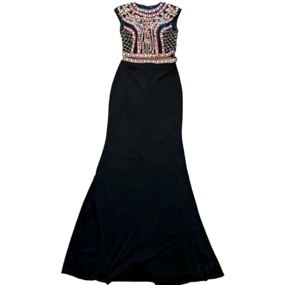 JOVANI 2-piece Black Beaded Mozaic Rhinestones Evening Gown Size 4 - Picture 11 of 14
